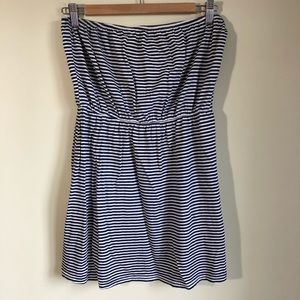 3/$30💚Strapless navy blue and white stripes cotton tube dress size small